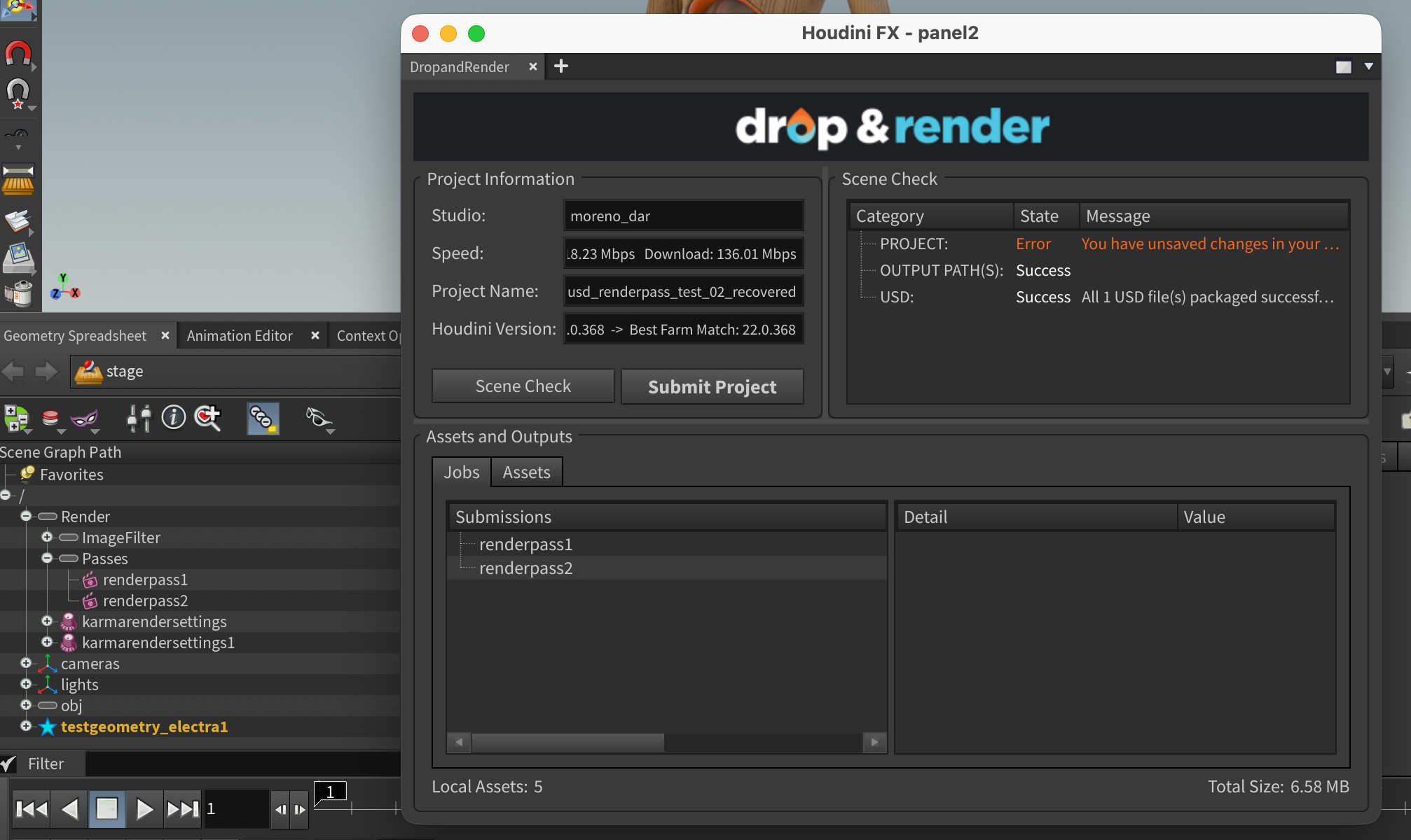 Drop & Render detects both RenderPass prims as separate submissions